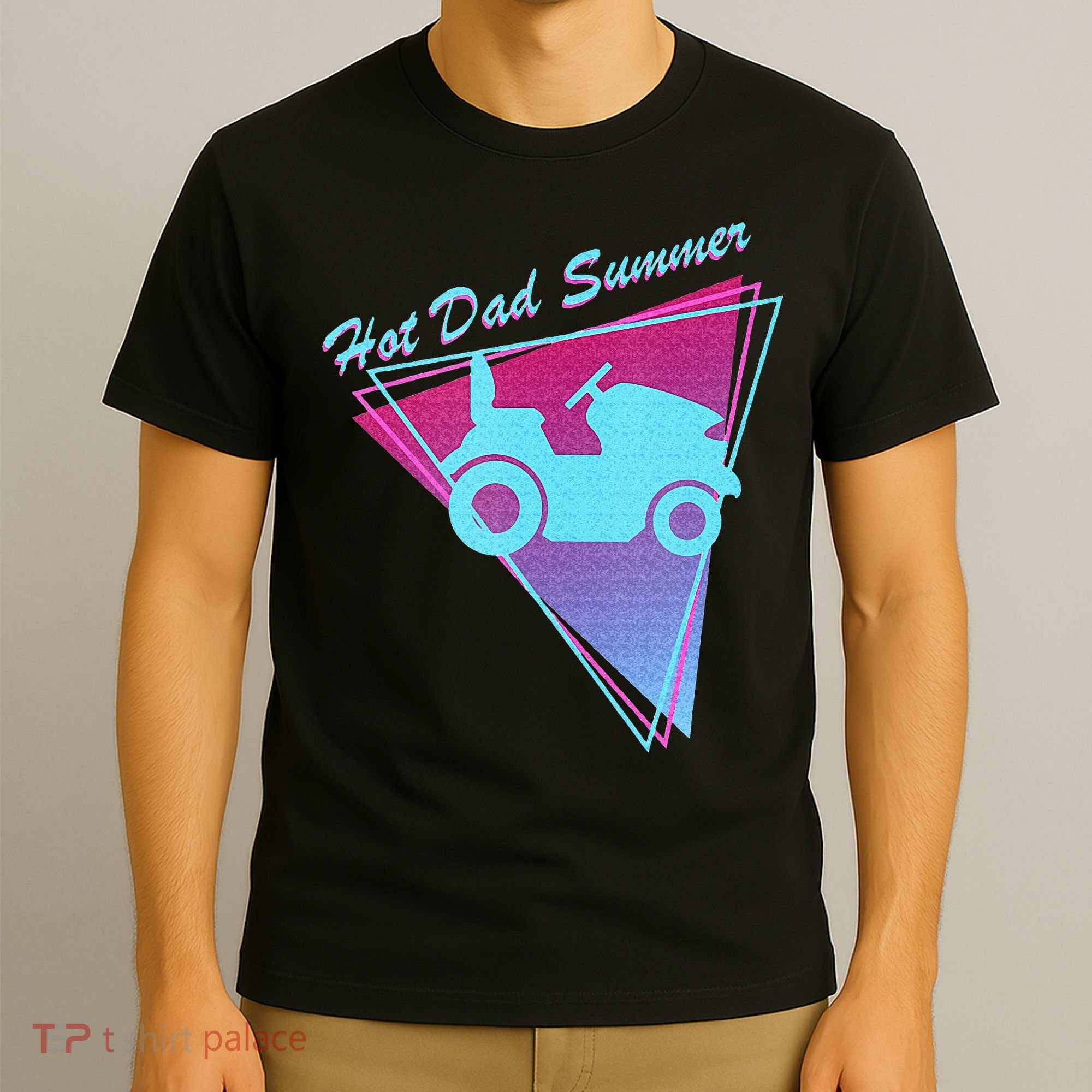 Hot Dad Summer Funny 80s Retro Riding Lawn Mower T-Shirt