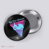 Hot Dad Summer Funny 80s Retro Riding Lawn Mower Button thumb 0