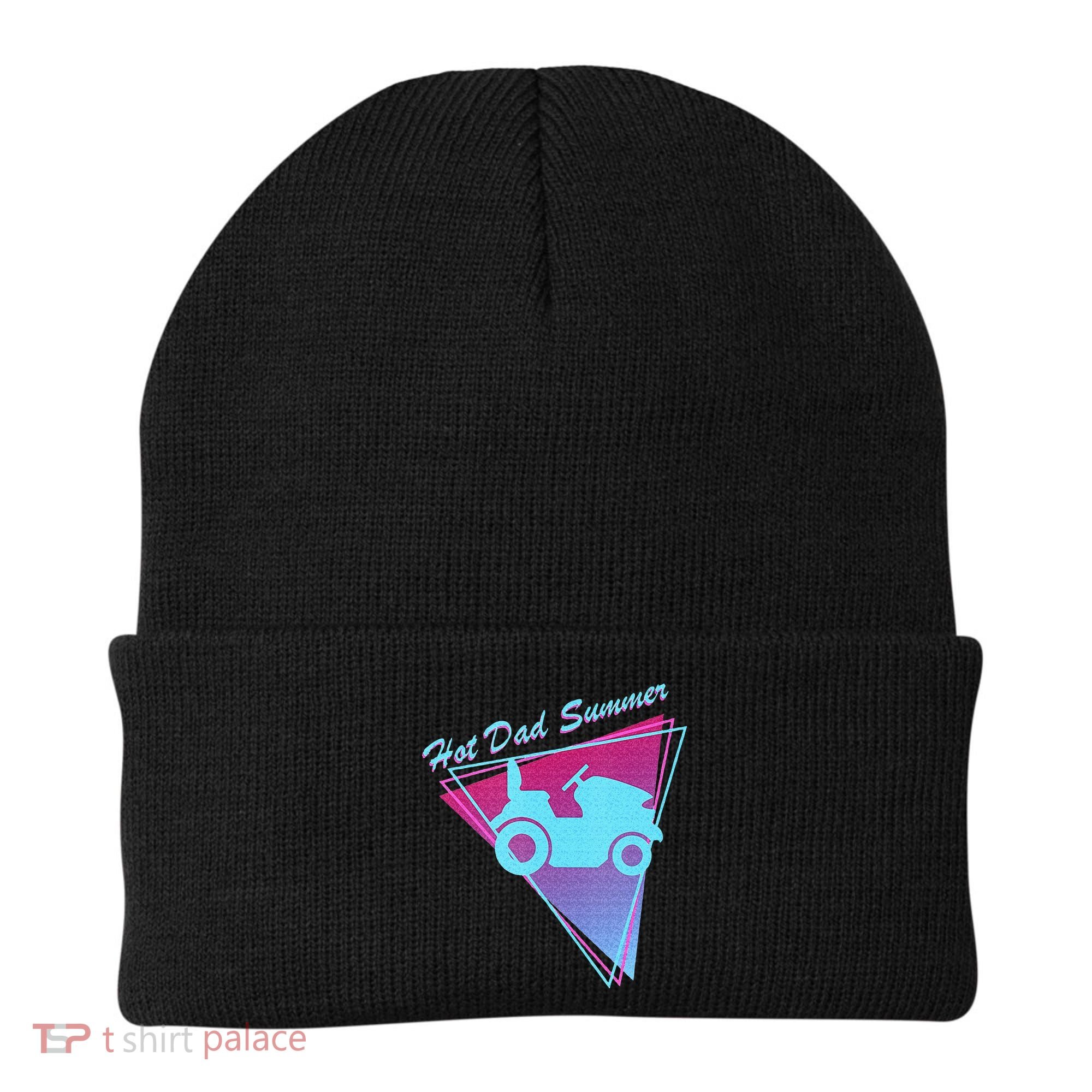 Hot Dad Summer Funny 80s Retro Riding Lawn Mower Beanie