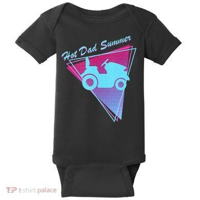 Hot Dad Summer Funny 80s Retro Riding Lawn Mower Baby Bodysuit