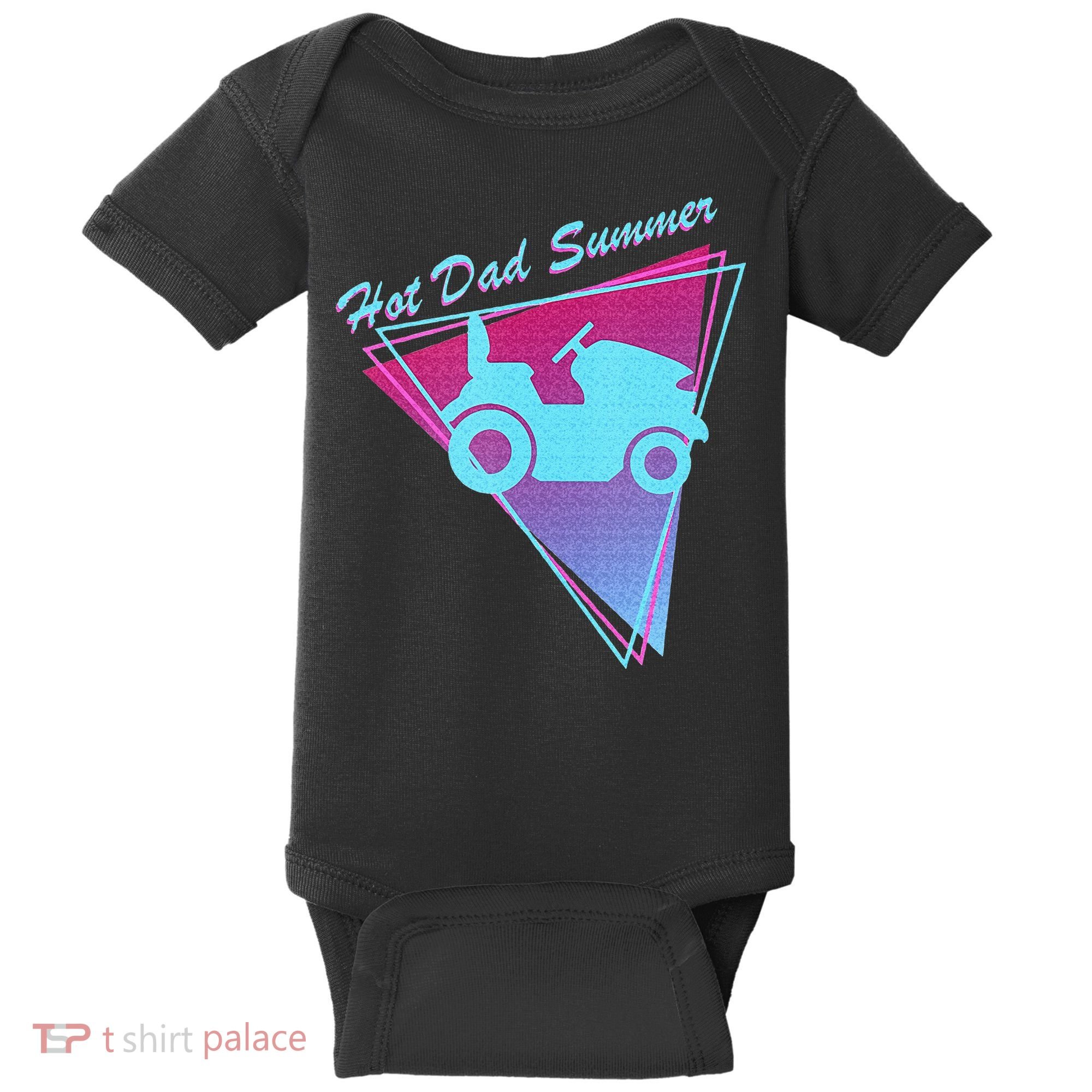 Hot Dad Summer Funny 80s Retro Riding Lawn Mower Baby Bodysuit