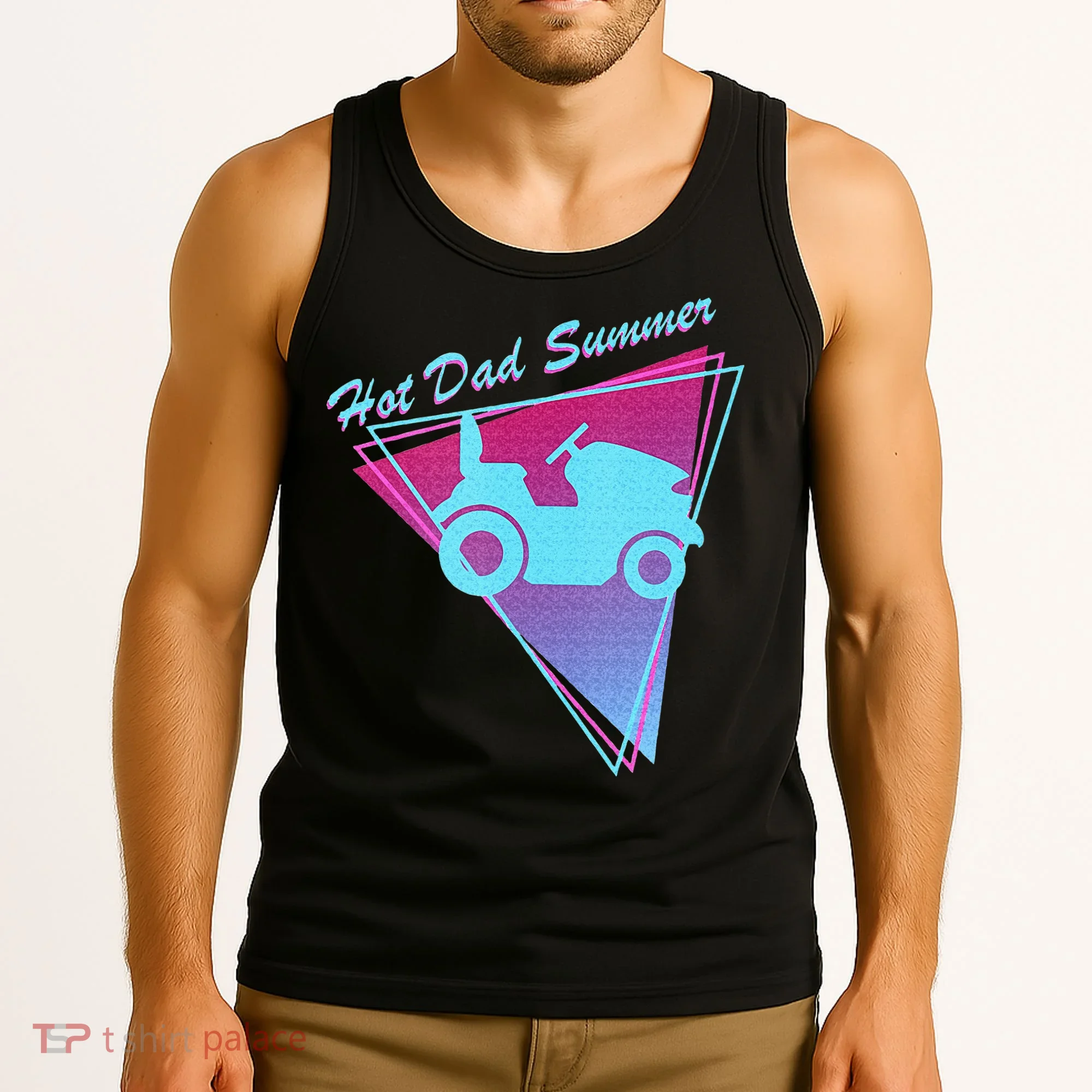 Hot Dad Summer Funny 80s Retro Riding Lawn Mower Tank Top