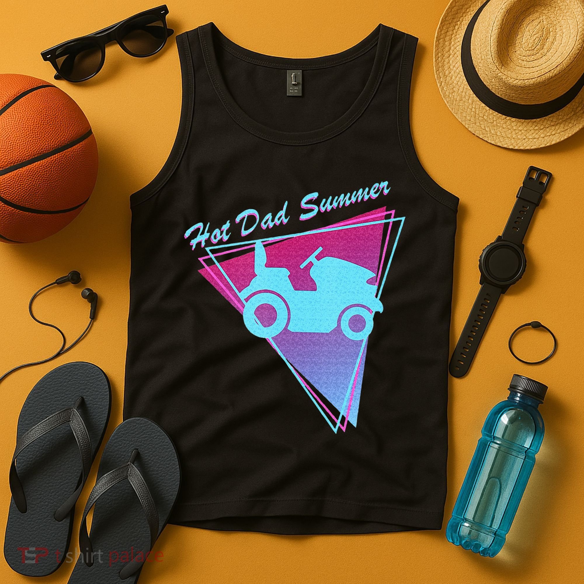 Hot Dad Summer Funny 80s Retro Riding Lawn Mower Tank Top
