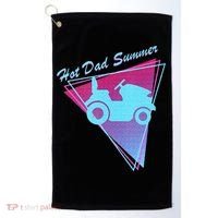 Hot Dad Summer Funny 80s Retro Riding Lawn Mower Golf Towel thumb 0