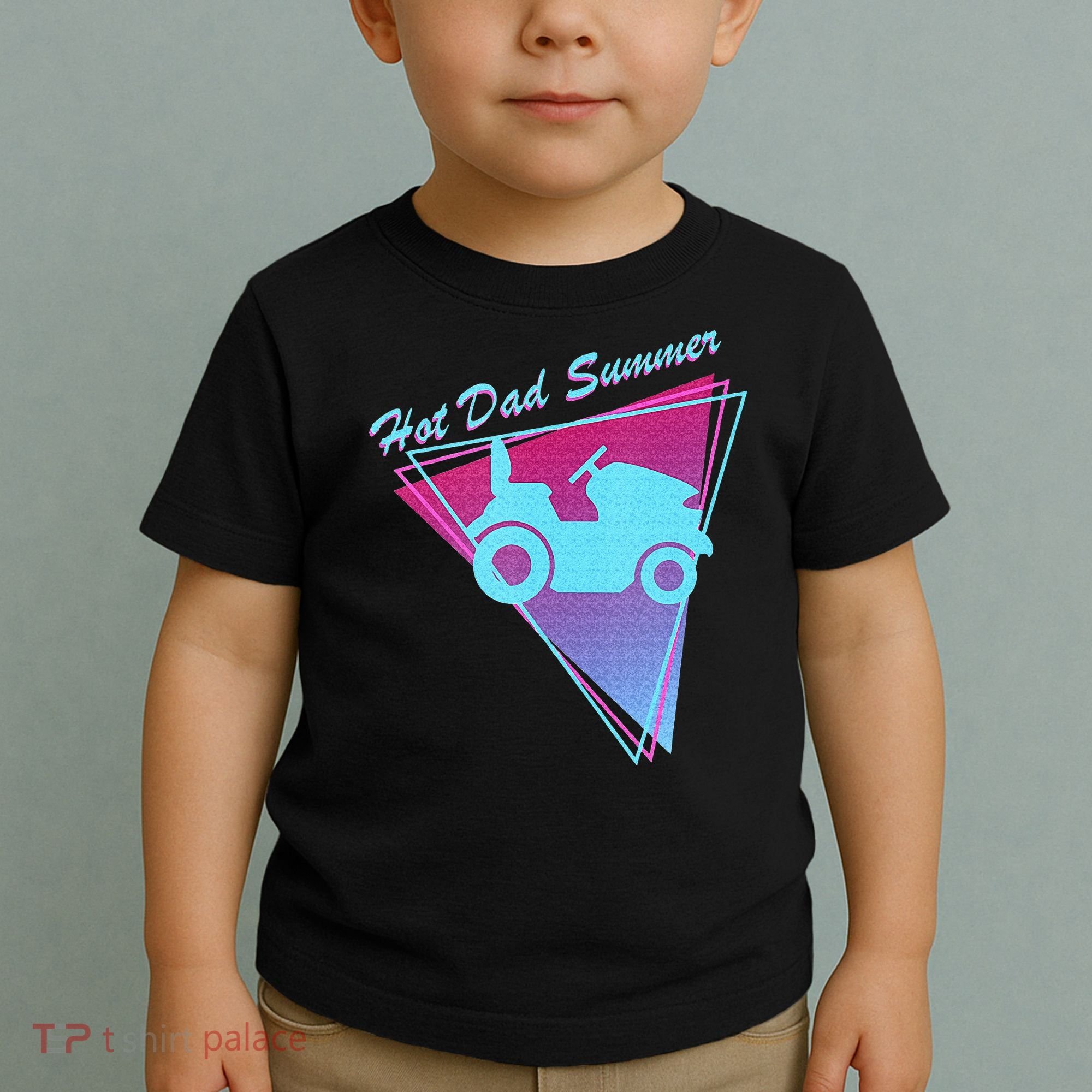 Hot Dad Summer Funny 80s Retro Riding Lawn Mower Toddler T-Shirt