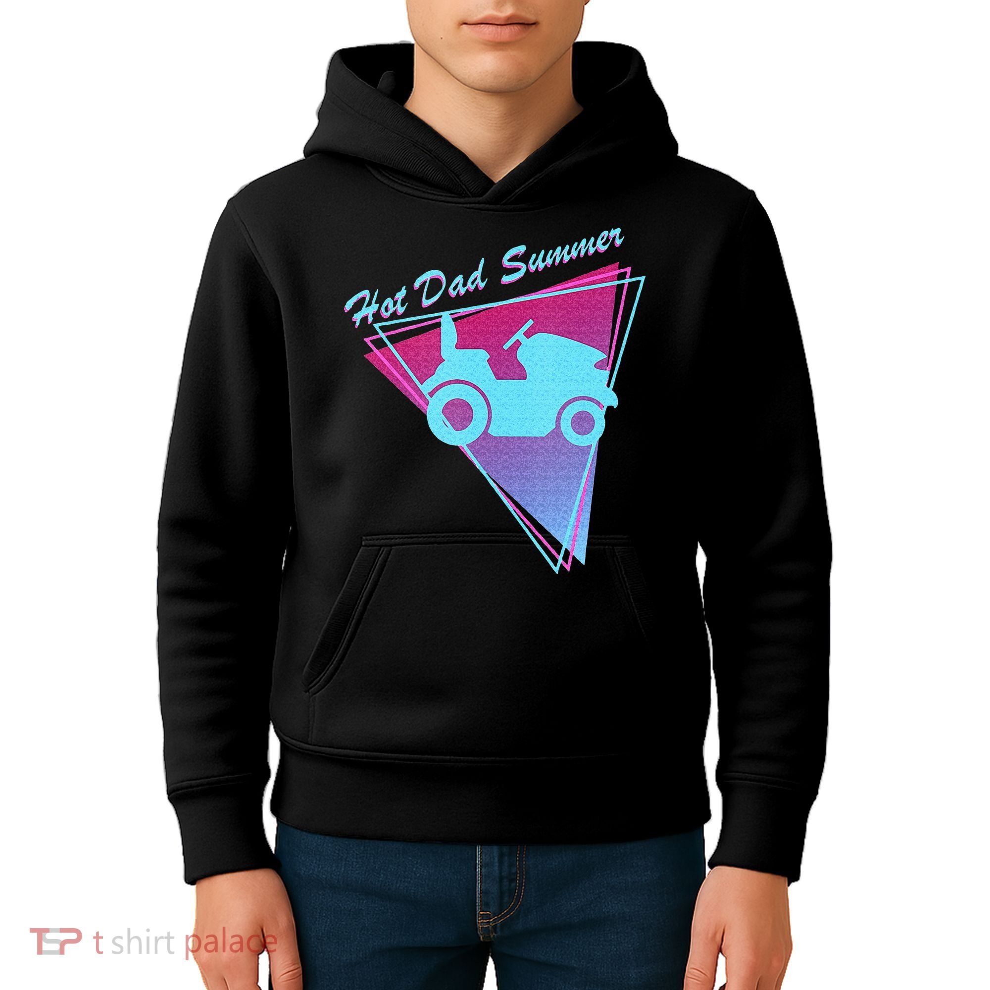 Hot Dad Summer Funny 80s Retro Riding Lawn Mower Kids Hoodie