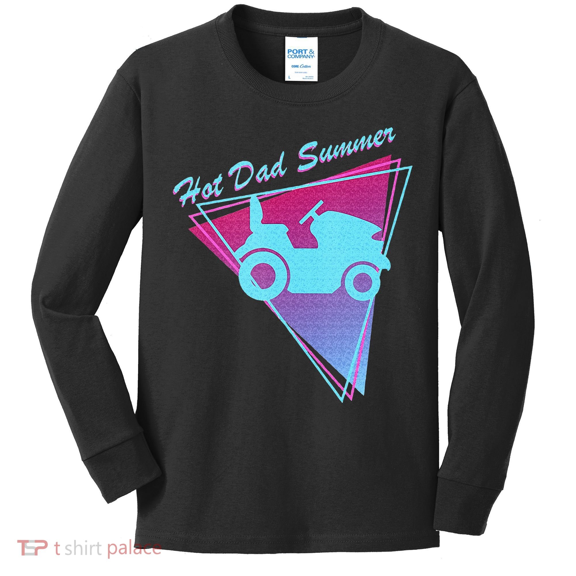 Hot Dad Summer Funny 80s Retro Riding Lawn Mower Kids Long Sleeve Shirt