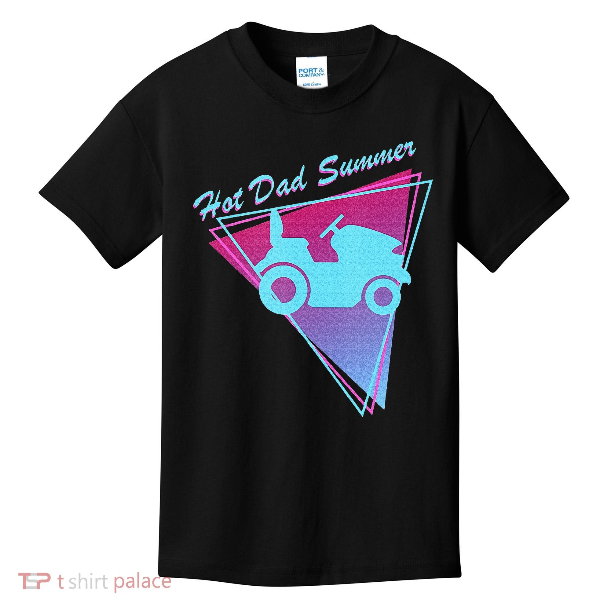 Hot Dad Summer Funny 80s Retro Riding Lawn Mower Kids T-Shirt