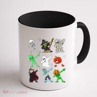 Halloween Dabbing Skeleton Witch And Monsters Coffee Mug thumb 1