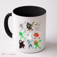 Halloween Dabbing Skeleton Witch And Monsters Coffee Mug thumb 0