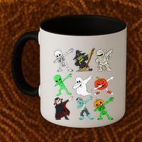 Halloween Dabbing Skeleton Witch And Monsters Coffee Mug thumb 2