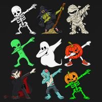Halloween Dabbing Skeleton Witch And Monsters Pajama Set thumb 2