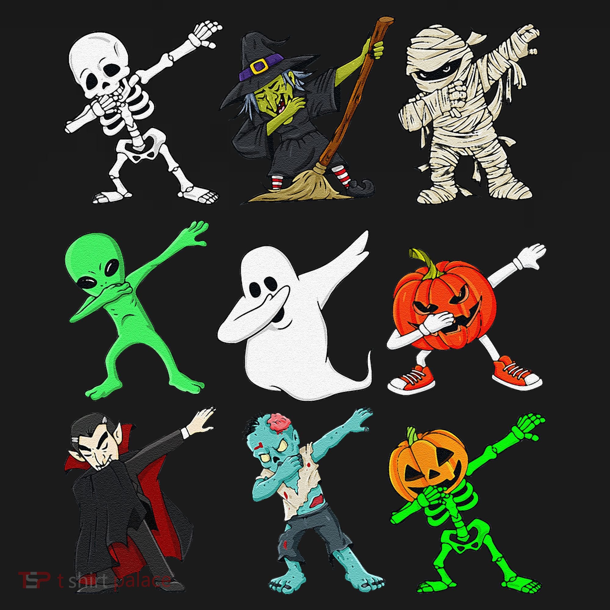 Halloween Dabbing Skeleton Witch And Monsters Pajama Set