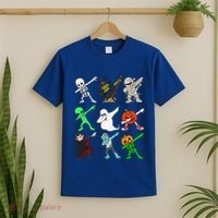 Halloween Dabbing Skeleton Witch And Monsters T-Shirt thumb 2