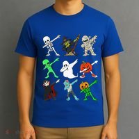 Halloween Dabbing Skeleton Witch And Monsters T-Shirt thumb 3
