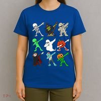 Halloween Dabbing Skeleton Witch And Monsters T-Shirt thumb 4