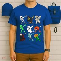 Halloween Dabbing Skeleton Witch And Monsters T-Shirt thumb 6