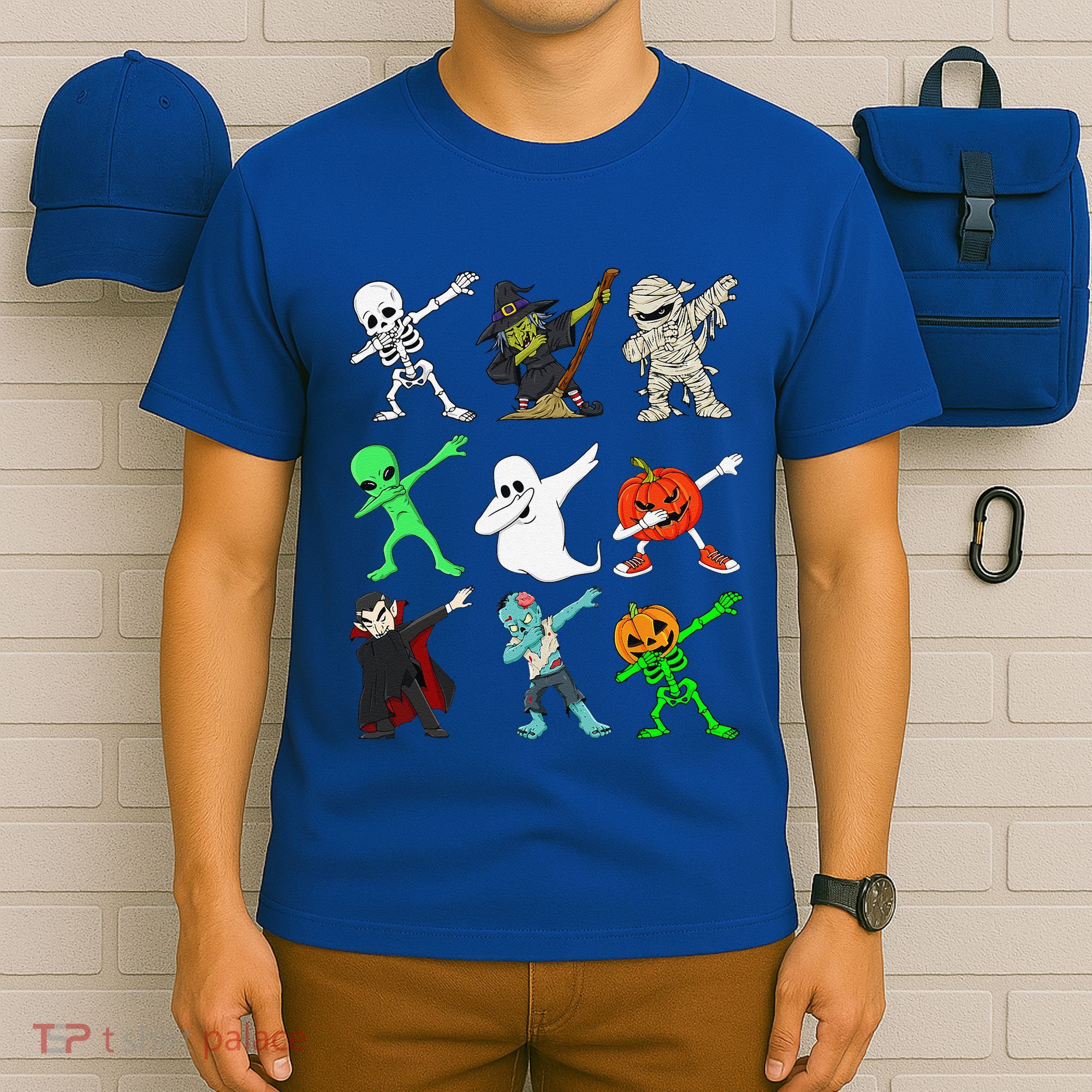 Halloween Dabbing Skeleton Witch And Monsters T-Shirt