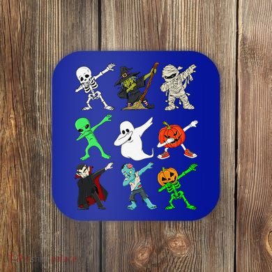 Halloween Dabbing Skeleton Witch And Monsters Coaster