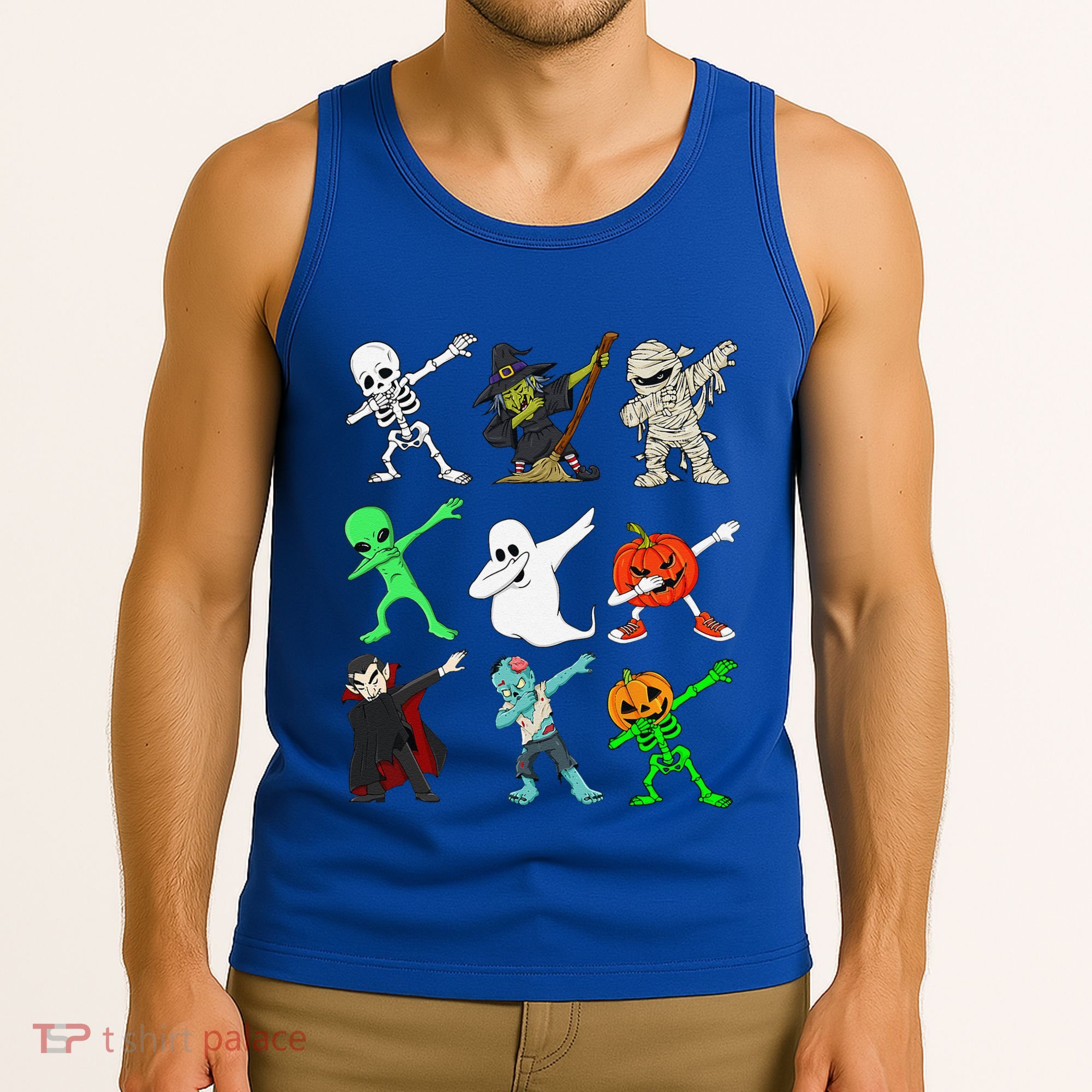 Halloween Dabbing Skeleton Witch And Monsters Tank Top