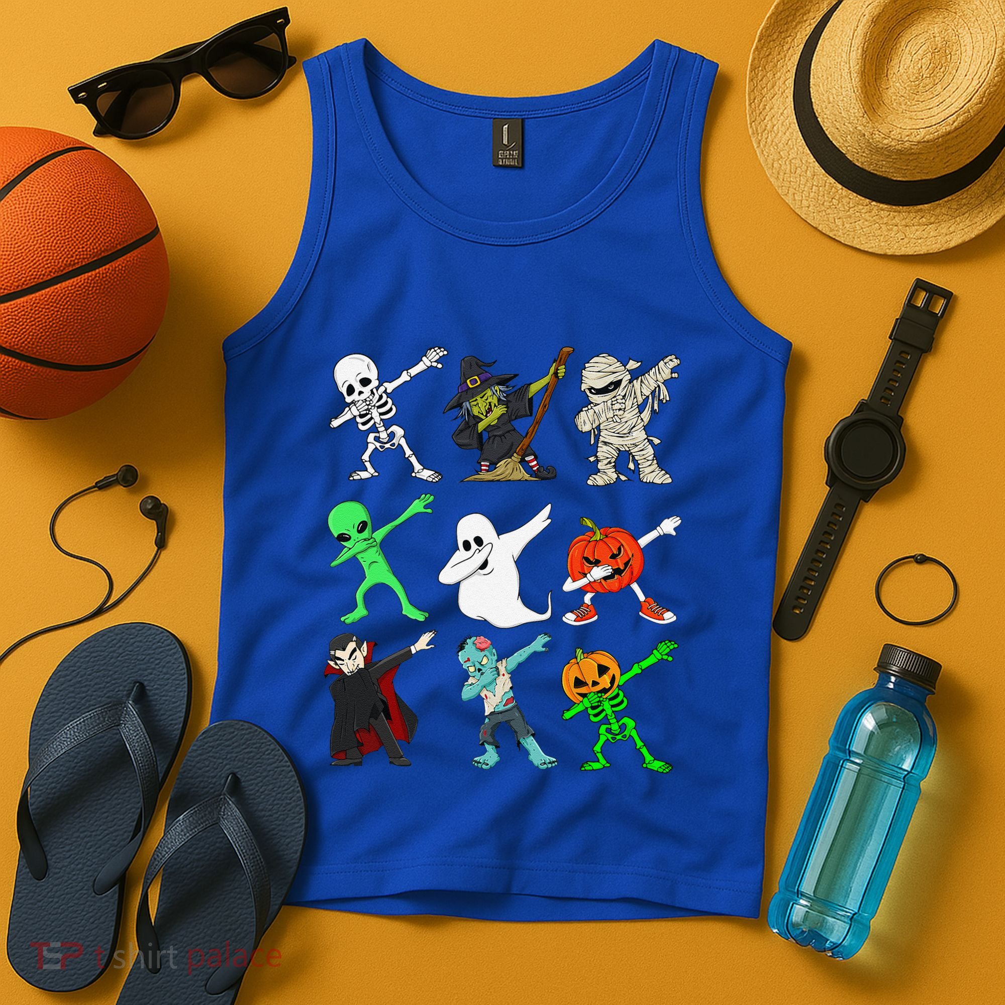 Halloween Dabbing Skeleton Witch And Monsters Tank Top