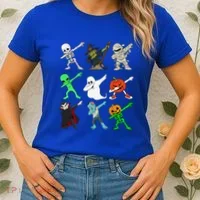 Halloween Dabbing Skeleton Witch And Monsters Women's T-Shirt thumb 2