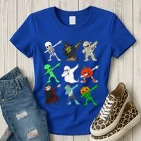 Halloween Dabbing Skeleton Witch And Monsters Women's T-Shirt thumb 3