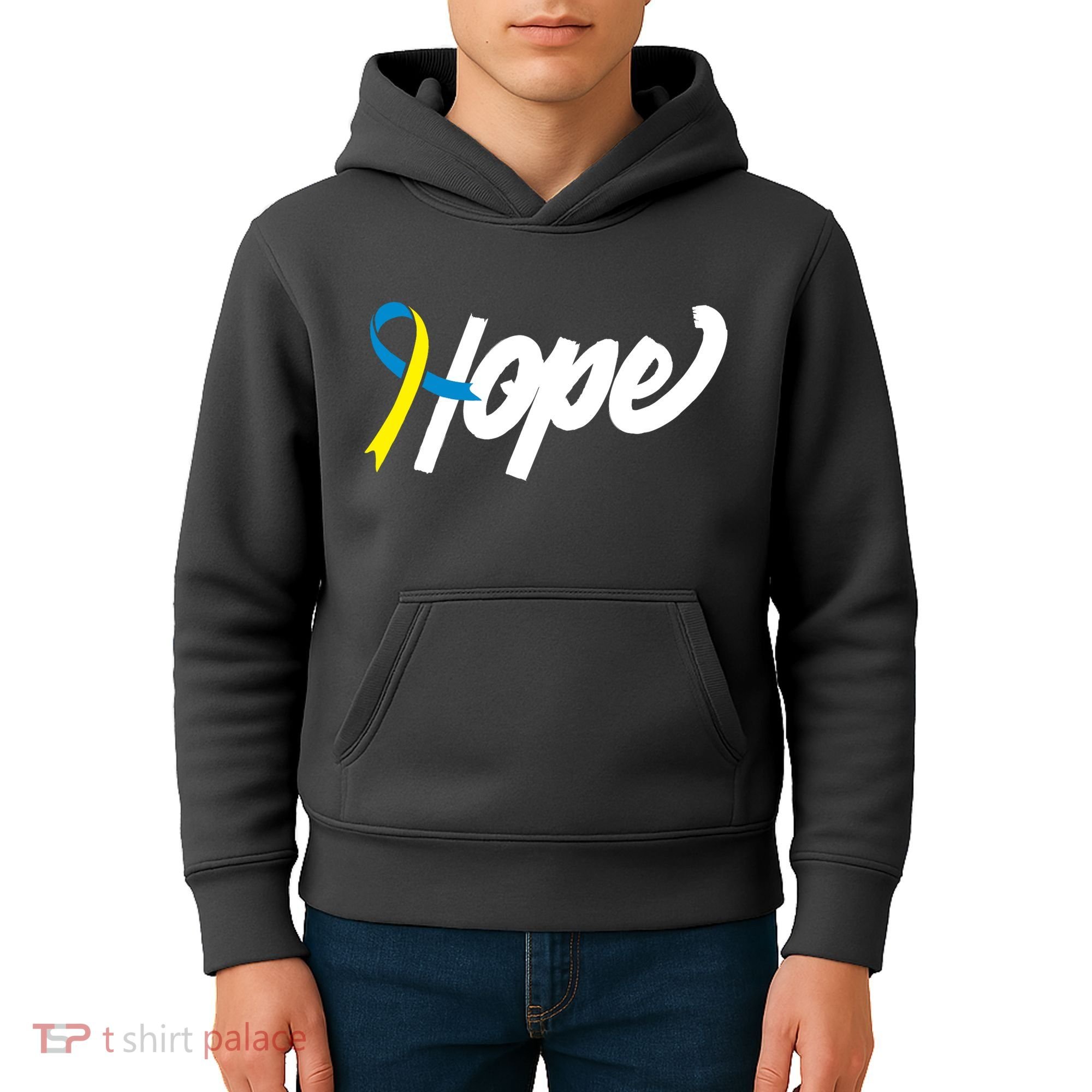 Hope Down Syndrome Awareness Ribbon Kids Hoodie