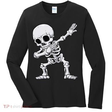 Halloween Dabbing Skeleton Skull Rib Cage Dab Dance Women's Long Sleeve Shirt