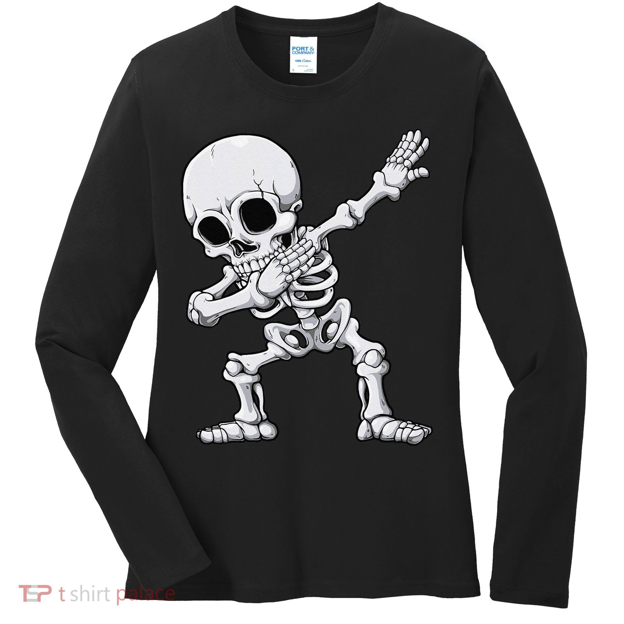 Halloween Dabbing Skeleton Skull Rib Cage Dab Dance Women's Long Sleeve Shirt