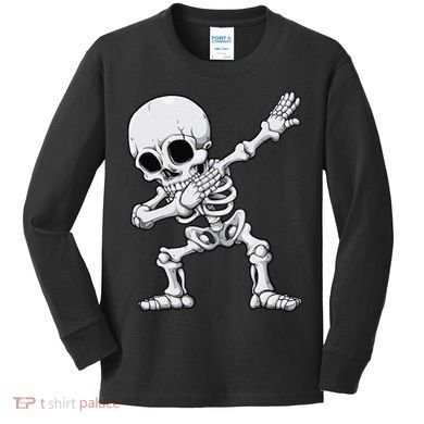 Halloween Dabbing Skeleton Skull Rib Cage Dab Dance Kids Long Sleeve Shirt
