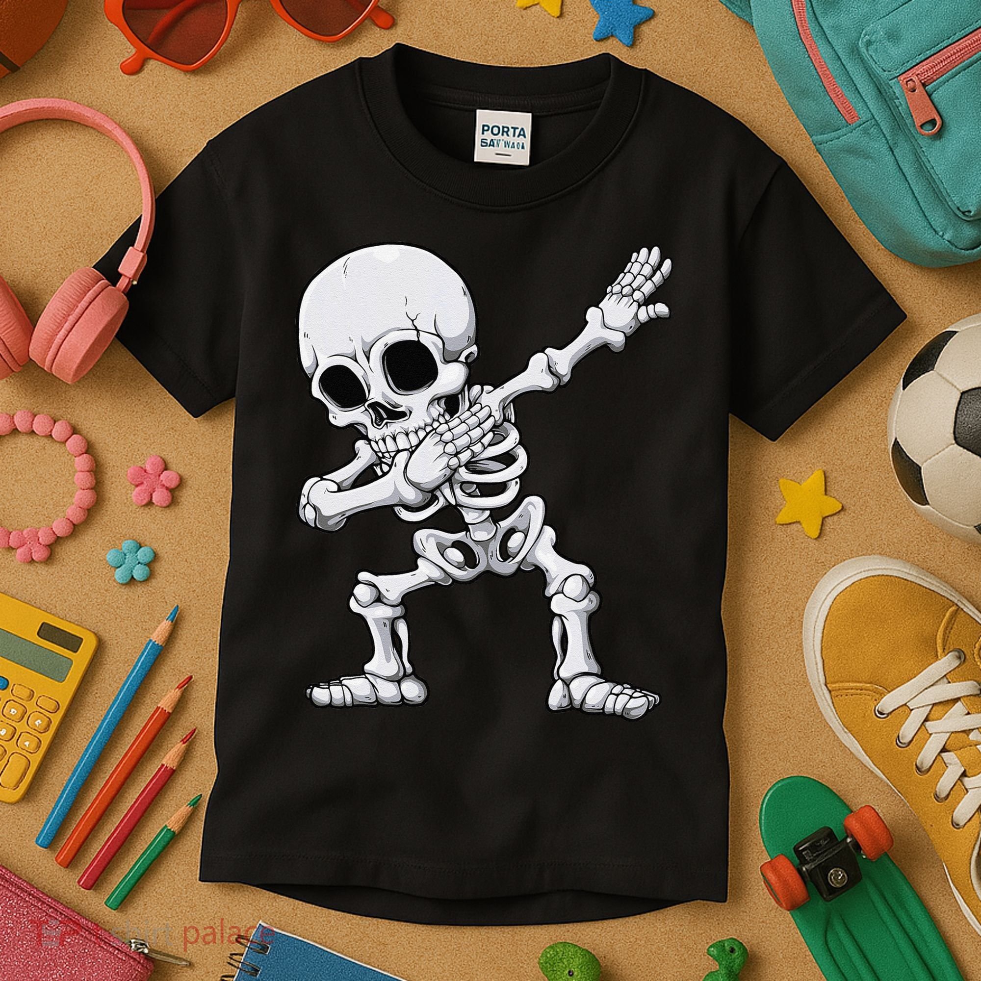 Halloween Dabbing Skeleton Skull Rib Cage Dab Dance Kids T-Shirt