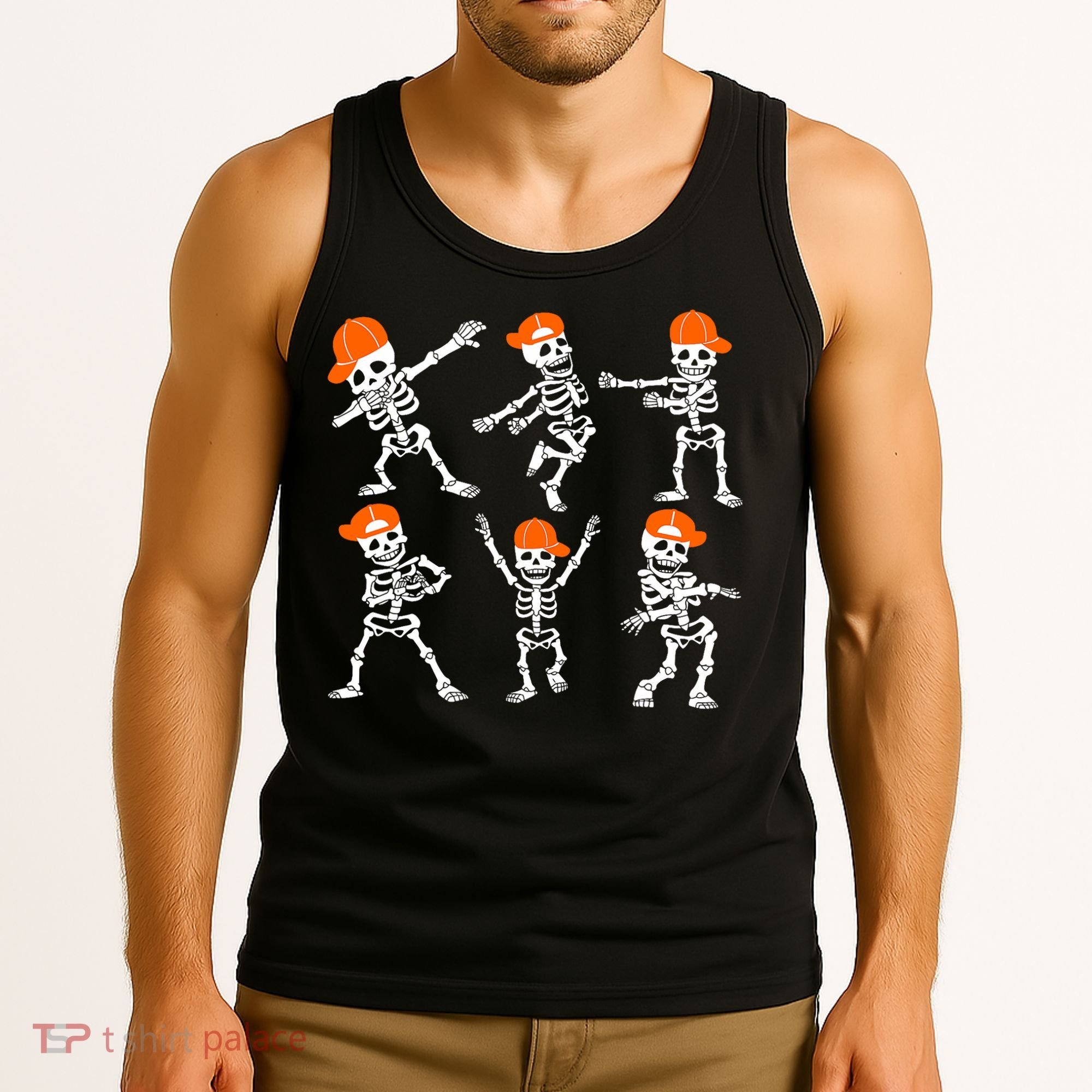 Halloween Dancing Skeleton Cap Funny Tank Top