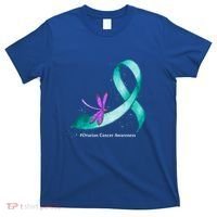 Hippie Dragonfly Teal Ribbon Ovarian Cancer Awareness Cute Gift T-Shirt thumb 0