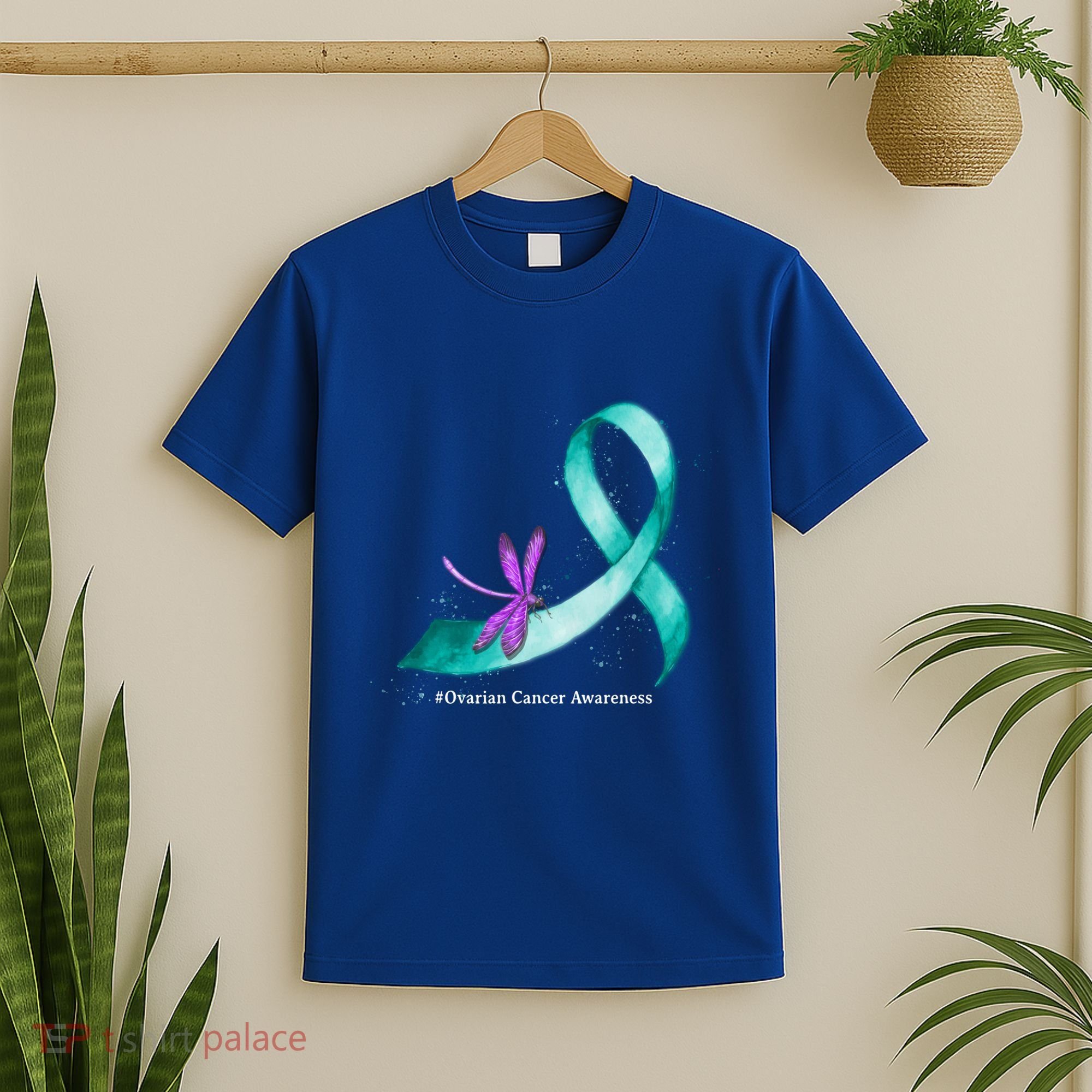 Hippie Dragonfly Teal Ribbon Ovarian Cancer Awareness Cute Gift T-Shirt
