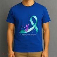 Hippie Dragonfly Teal Ribbon Ovarian Cancer Awareness Cute Gift T-Shirt thumb 3