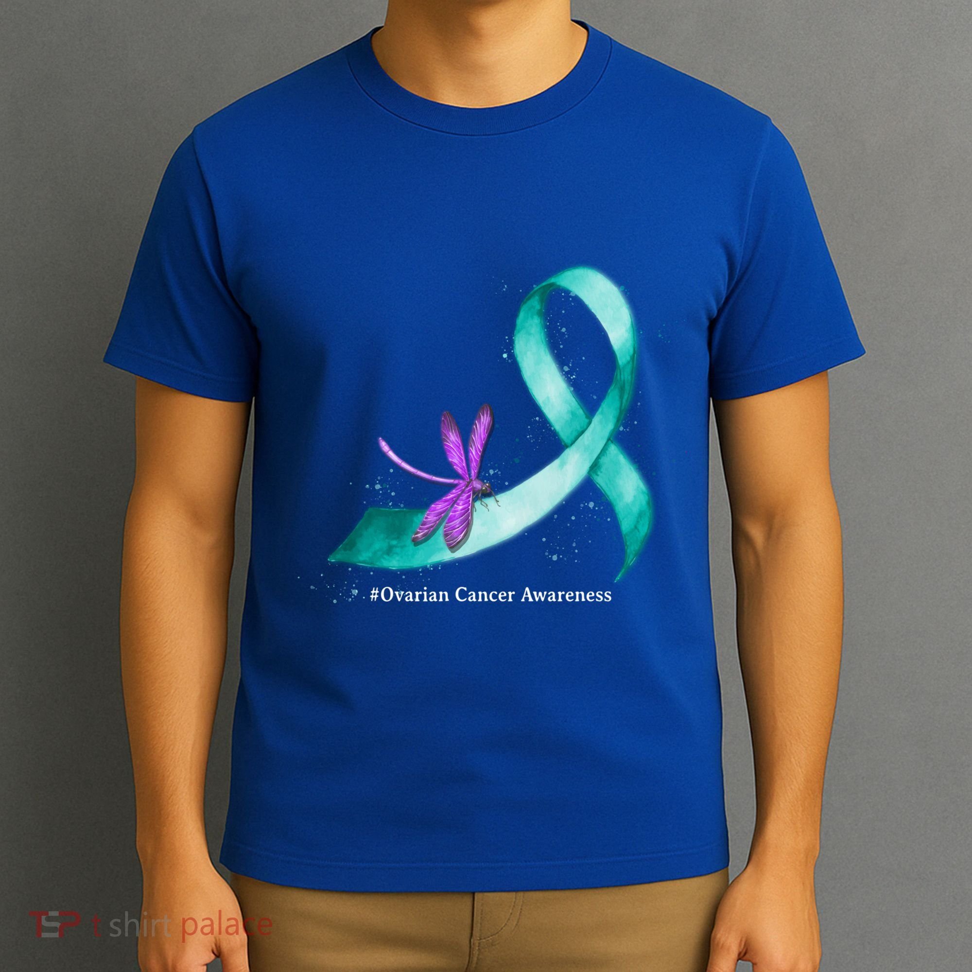 Hippie Dragonfly Teal Ribbon Ovarian Cancer Awareness Cute Gift T-Shirt