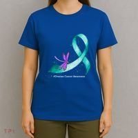 Hippie Dragonfly Teal Ribbon Ovarian Cancer Awareness Cute Gift T-Shirt thumb 4