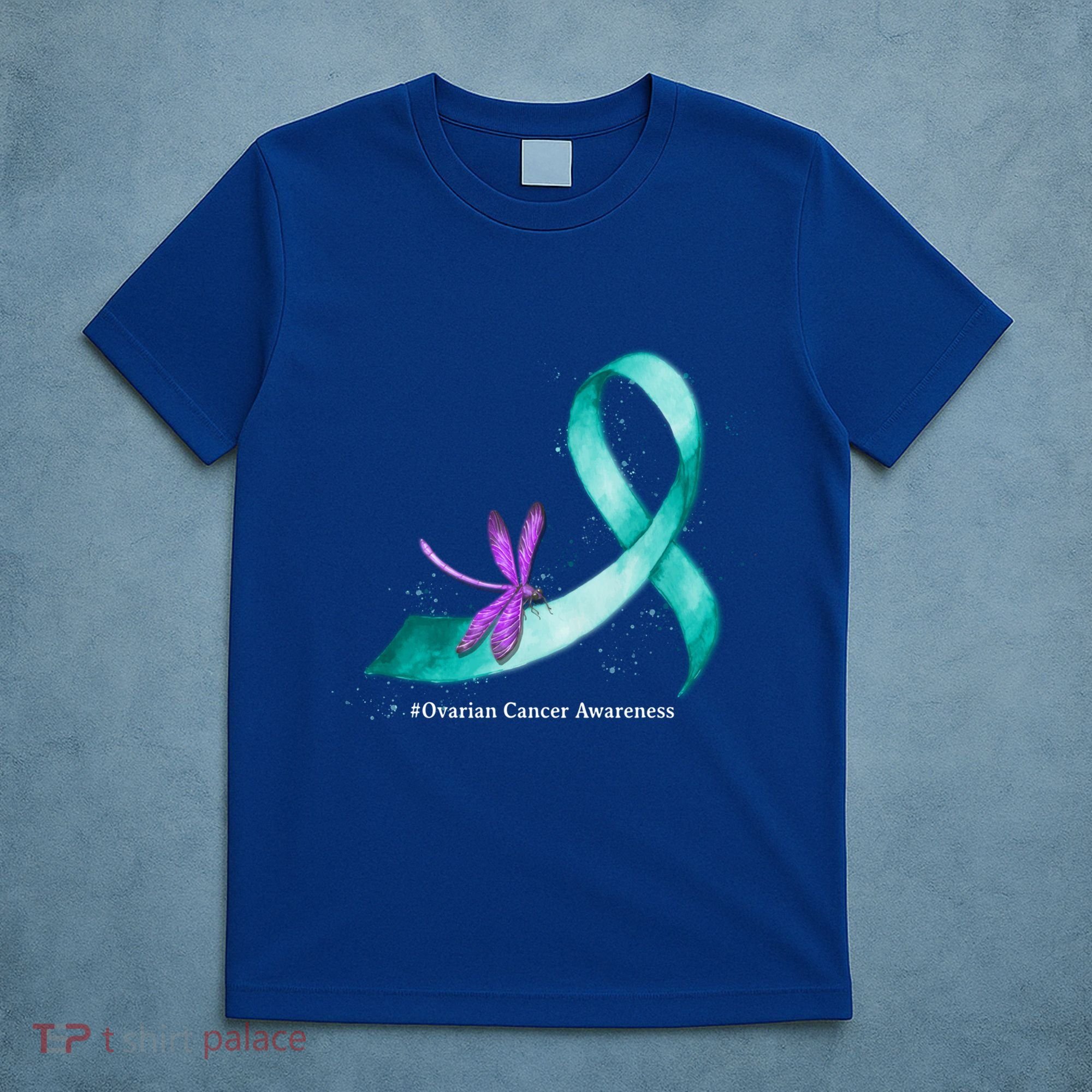 Hippie Dragonfly Teal Ribbon Ovarian Cancer Awareness Cute Gift T-Shirt
