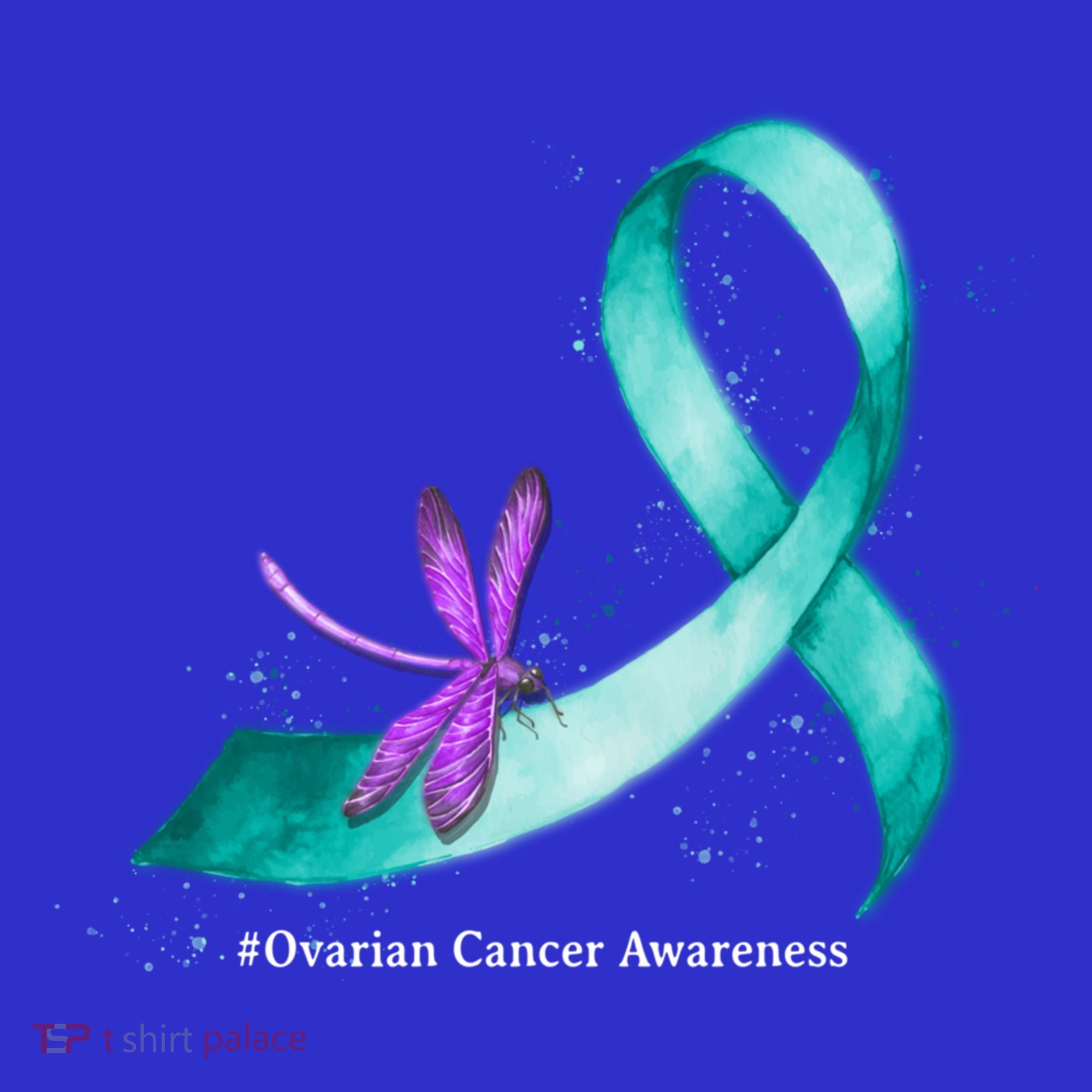 Hippie Dragonfly Teal Ribbon Ovarian Cancer Awareness Cute Gift T-Shirt