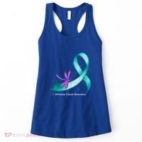 Hippie Dragonfly Teal Ribbon Ovarian Cancer Awareness Cute Gift Women's Tank Top thumb 0