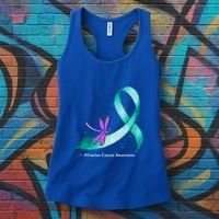 Hippie Dragonfly Teal Ribbon Ovarian Cancer Awareness Cute Gift Women's Tank Top thumb 3