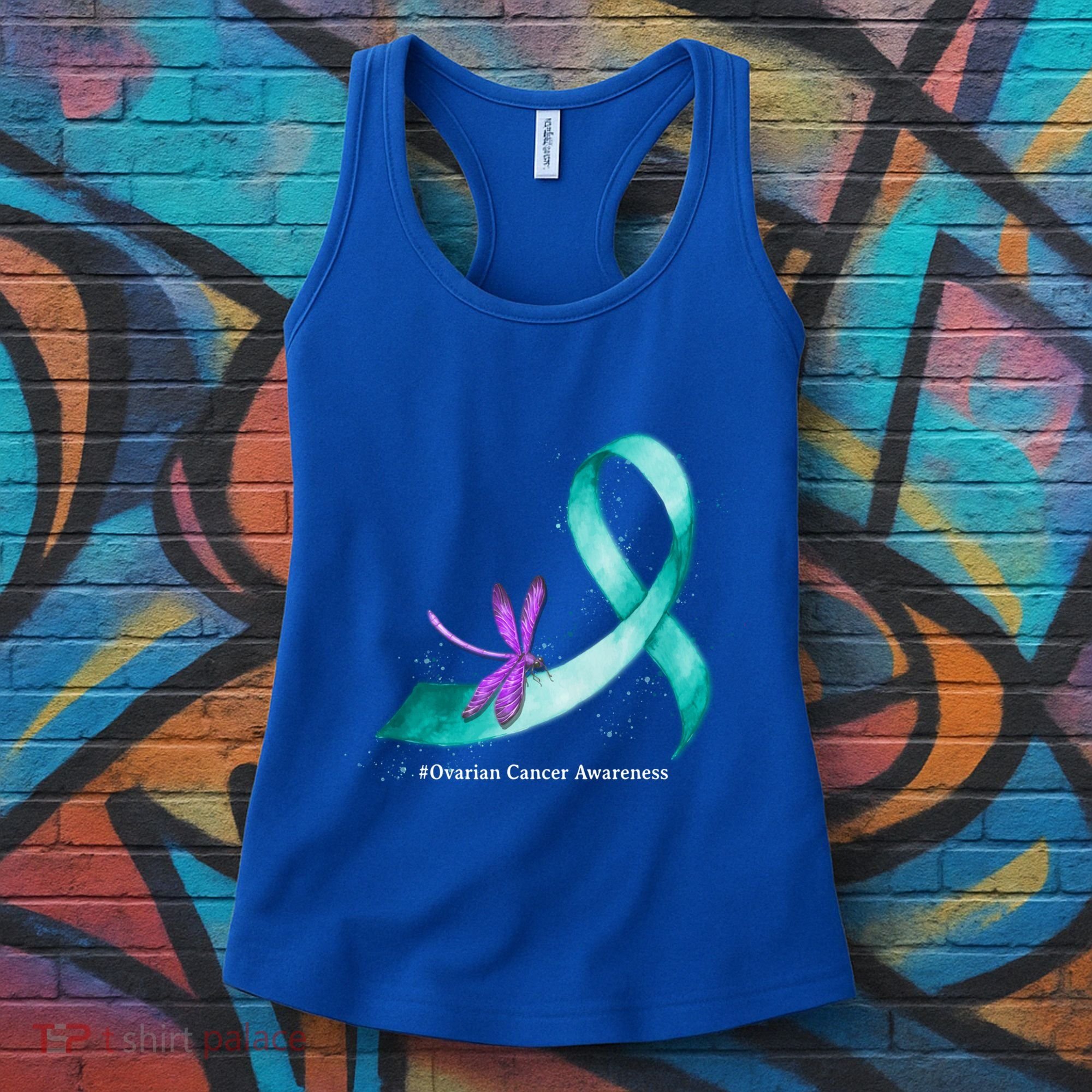 Hippie Dragonfly Teal Ribbon Ovarian Cancer Awareness Cute Gift Women's Tank Top
