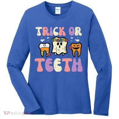 Halloween Dentist Trick Or Teeth Dental Tooth Costume Gift Women's Long Sleeve Shirt