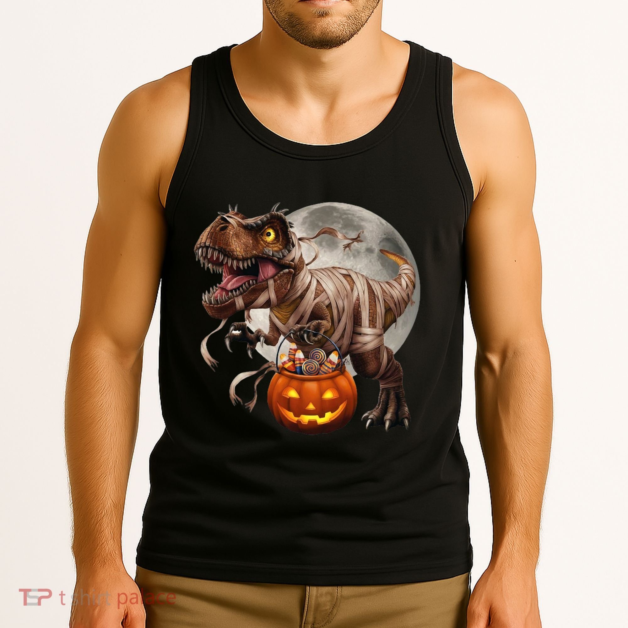 Halloween Dinosaur T Rex Pumpkin Tank Top
