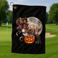 Halloween Dinosaur T Rex Pumpkin Golf Towel thumb 1