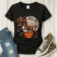 Halloween Dinosaur T Rex Pumpkin Women's T-Shirt thumb 3
