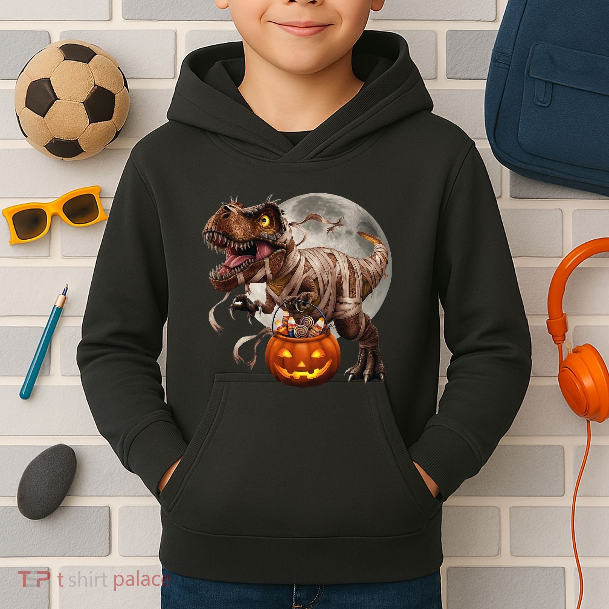 Halloween Dinosaur T Rex Pumpkin Kids Hoodie