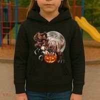 Halloween Dinosaur T Rex Pumpkin Kids Hoodie thumb 3