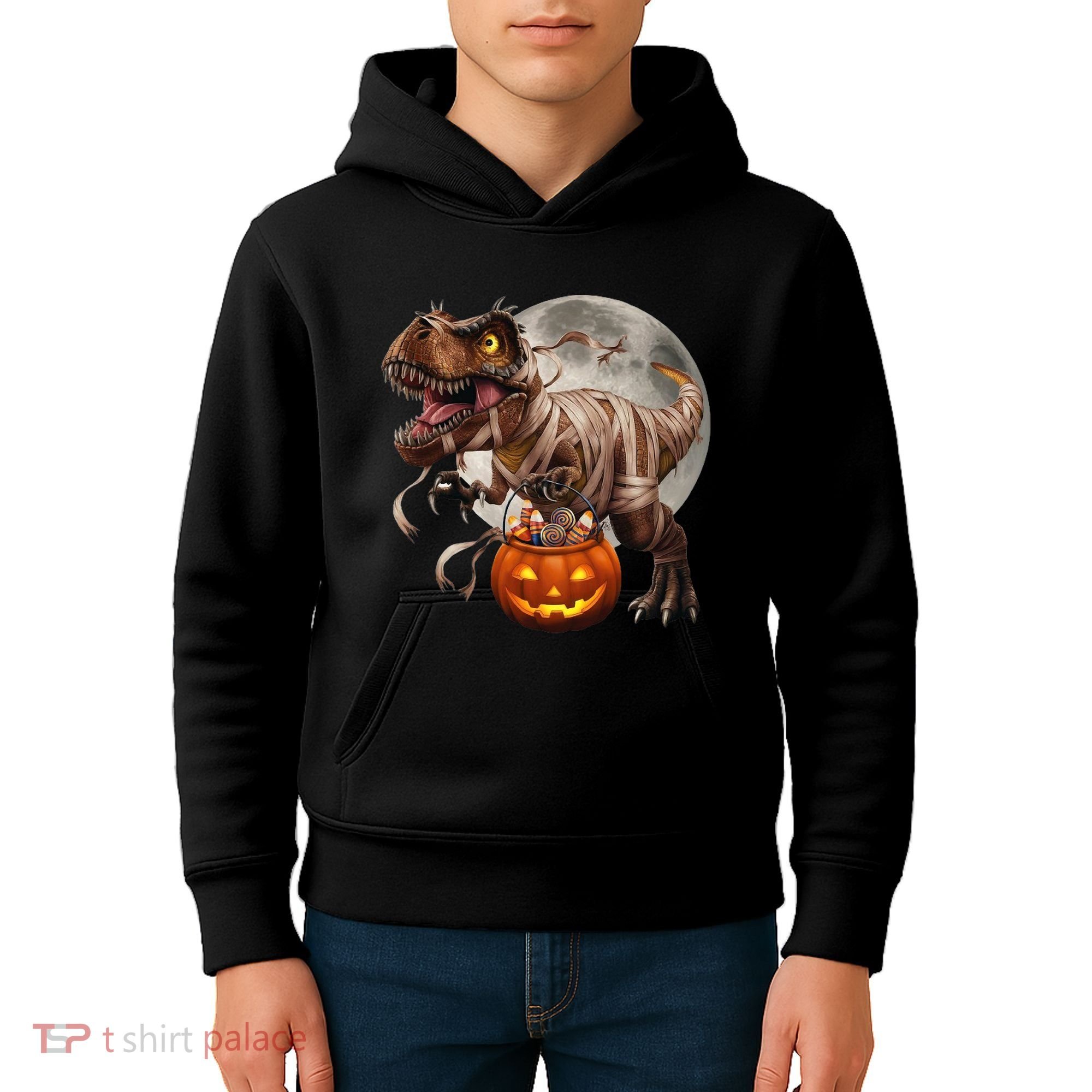 Halloween Dinosaur T Rex Pumpkin Kids Hoodie